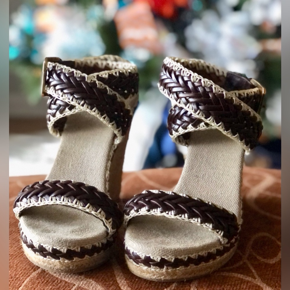 $SALE: TORY BURCH Leather Espadrille Wedge Sandal.